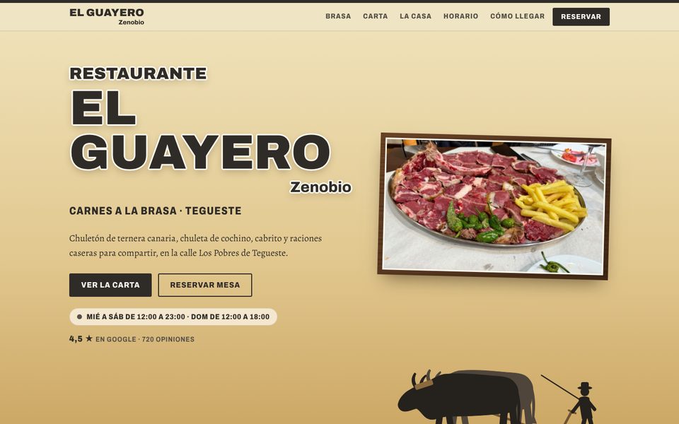 Portada de la web del restaurante El Guayero con su chuletón a la brasa