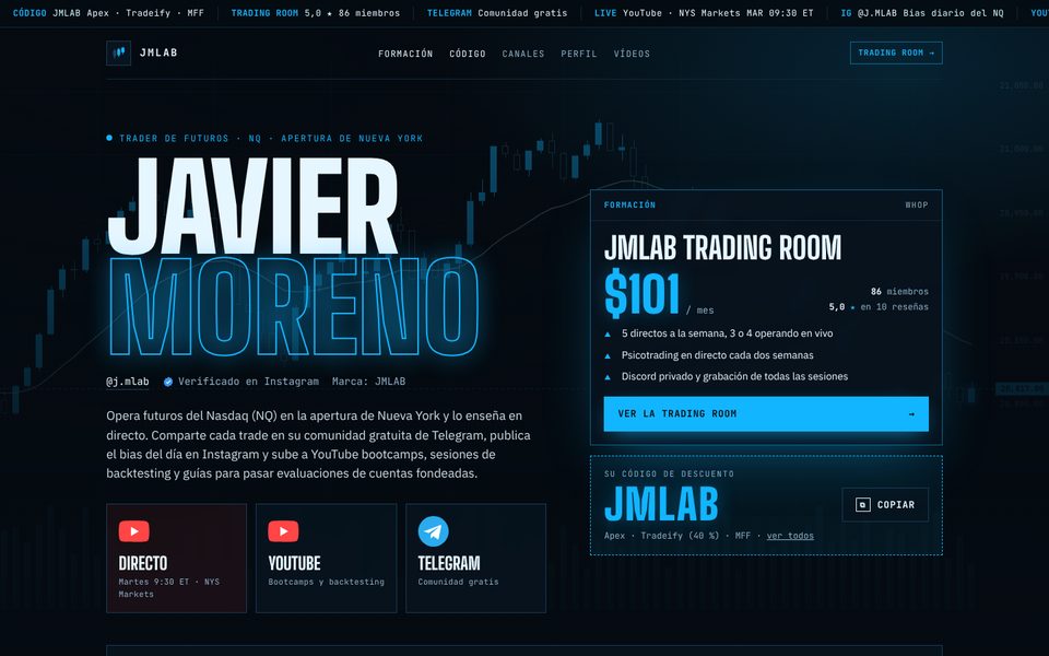 Portada de la web de JMLAB, la marca de Javier Moreno